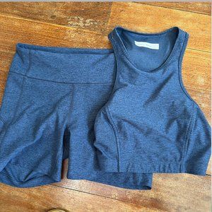 Outdoor Voices Warmup 5" Shorts + Athena Crop Top set in Navy